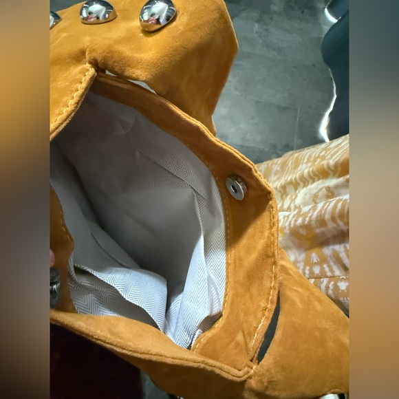 Mustard Yellow Velvet Studded Shoulder Bag - Picture 3 of 3